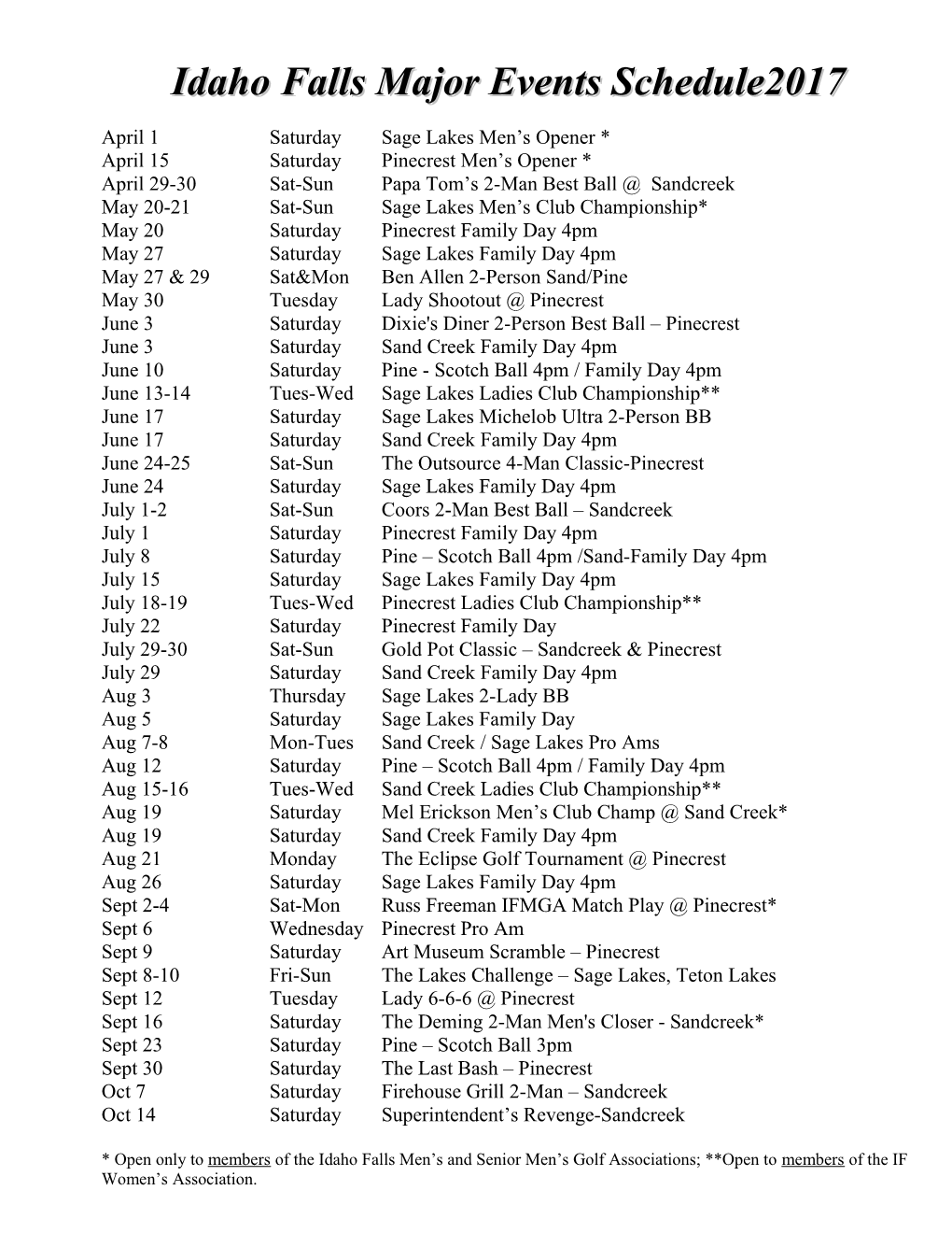 The Idaho Falls Men S Golf Schedule 2004