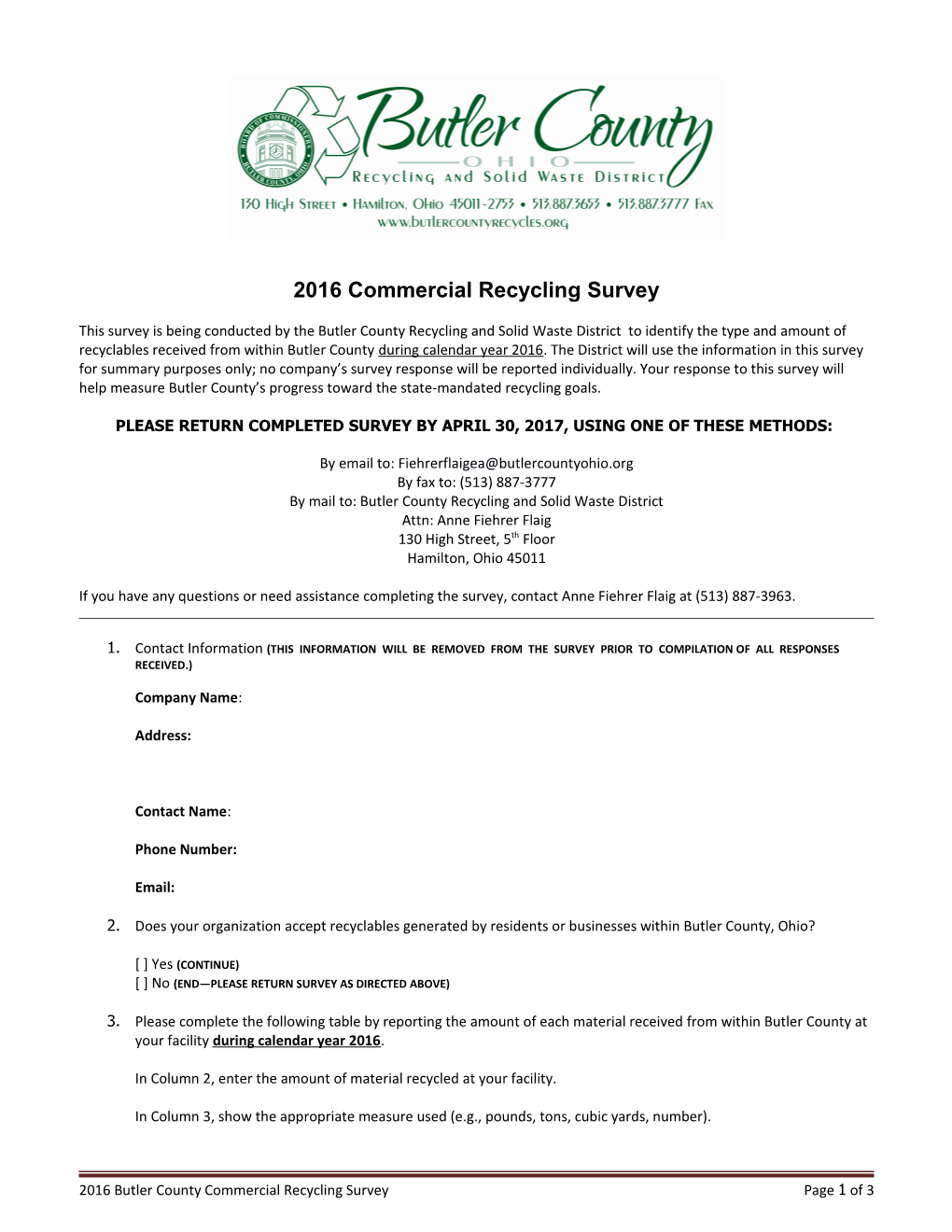 2016Commercial Recycling Survey