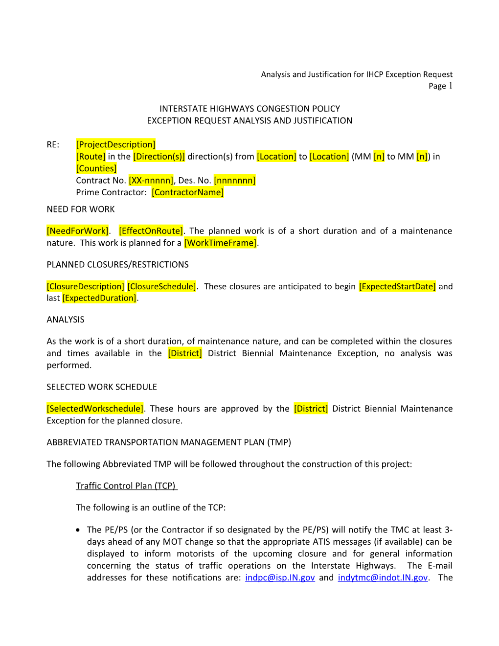 Analysis and Justification for IHCP Exception Request Page 1