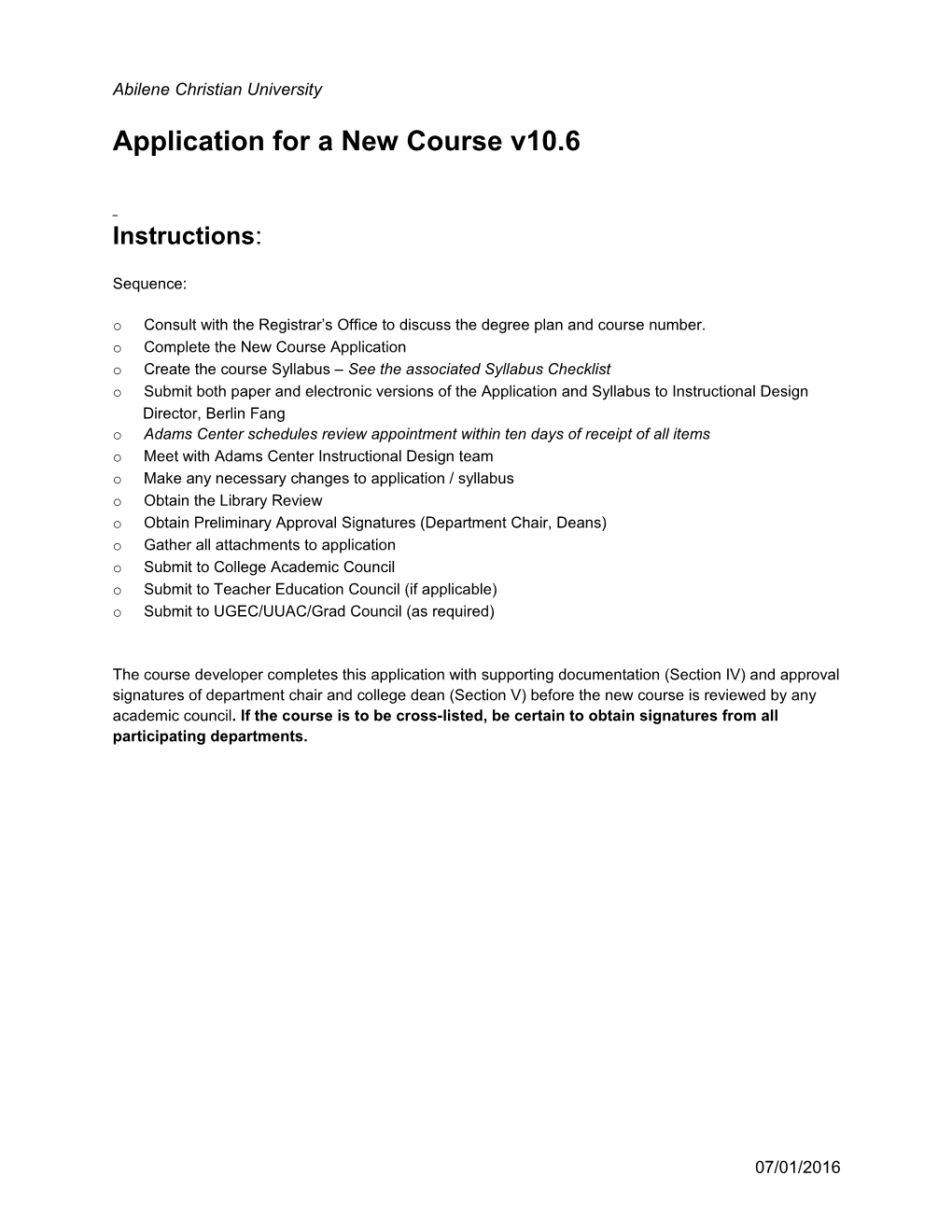 Application for a New Course V10.6