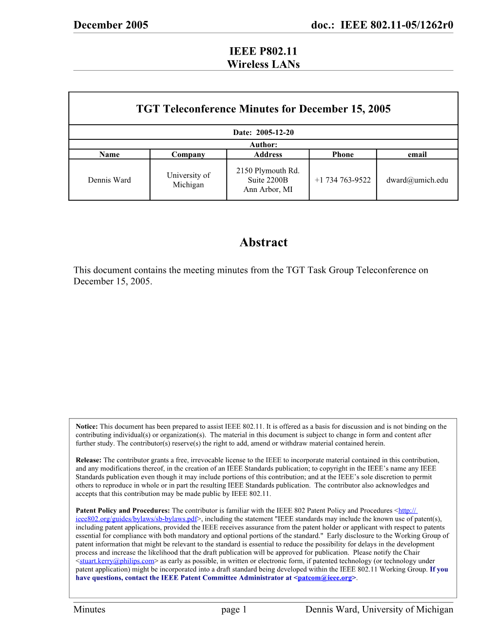 Minutespage 1Dennis Ward, University of Michigan