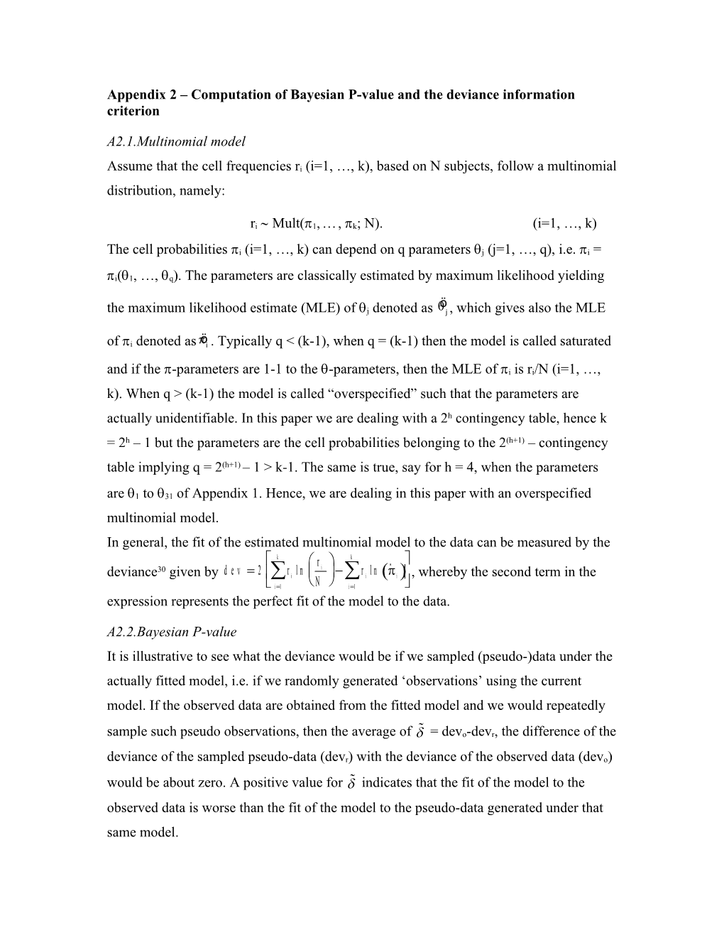 Appendix 2 Computation of Bayesian P-Value and the Deviance Information Criterion