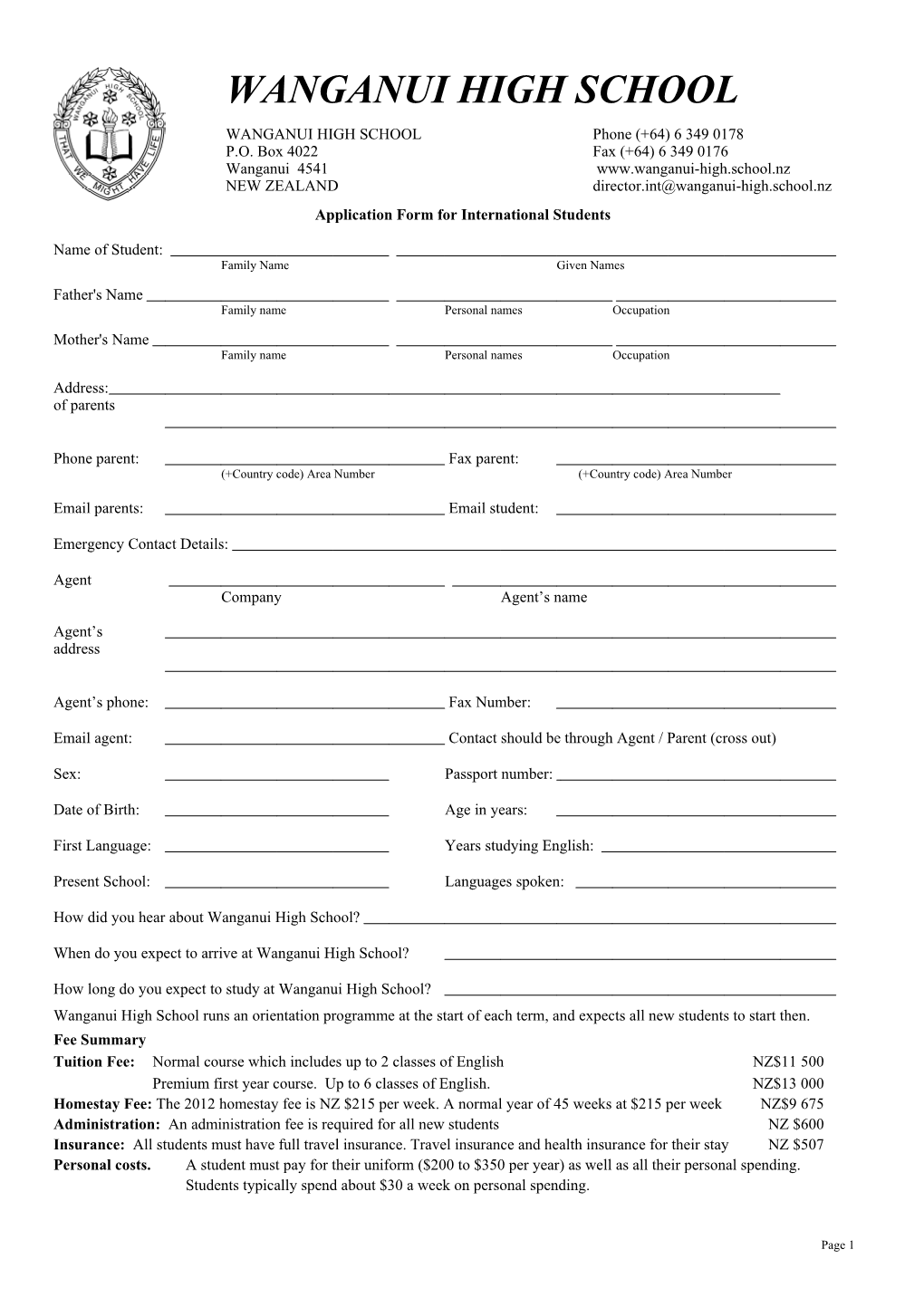 Application Form for International Students