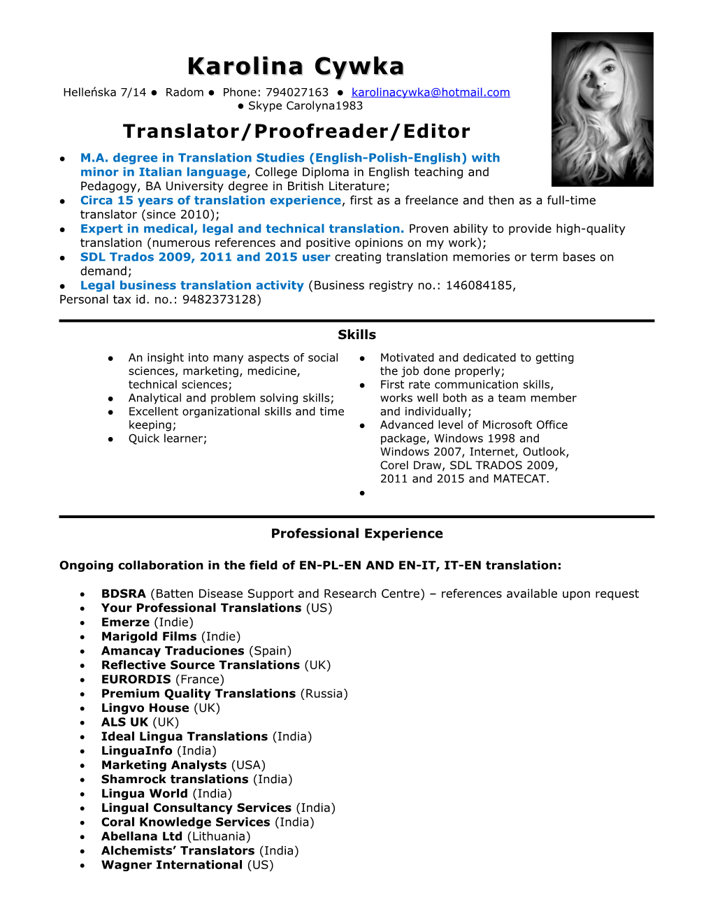 Translator/Proofreader/Editor