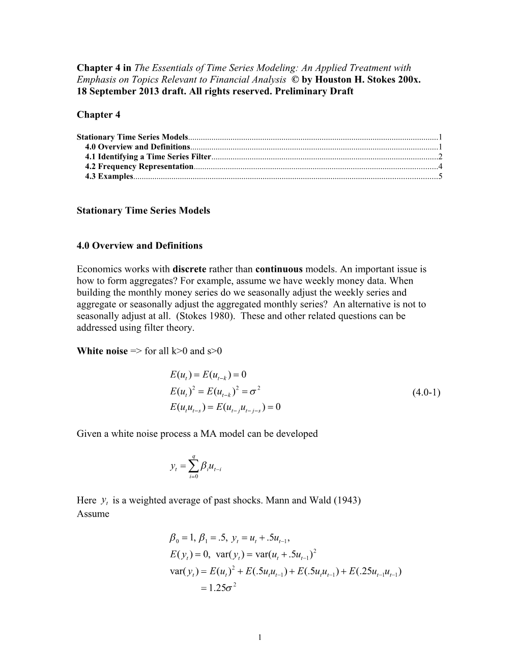 Stationary Time Series Models