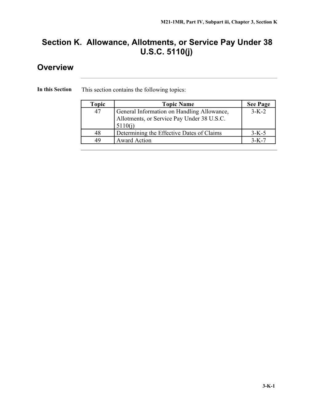 M21-1MR, Part IV, Subpart Iii, Chapter 3, Section K. Allowance, Allotments, Or Service