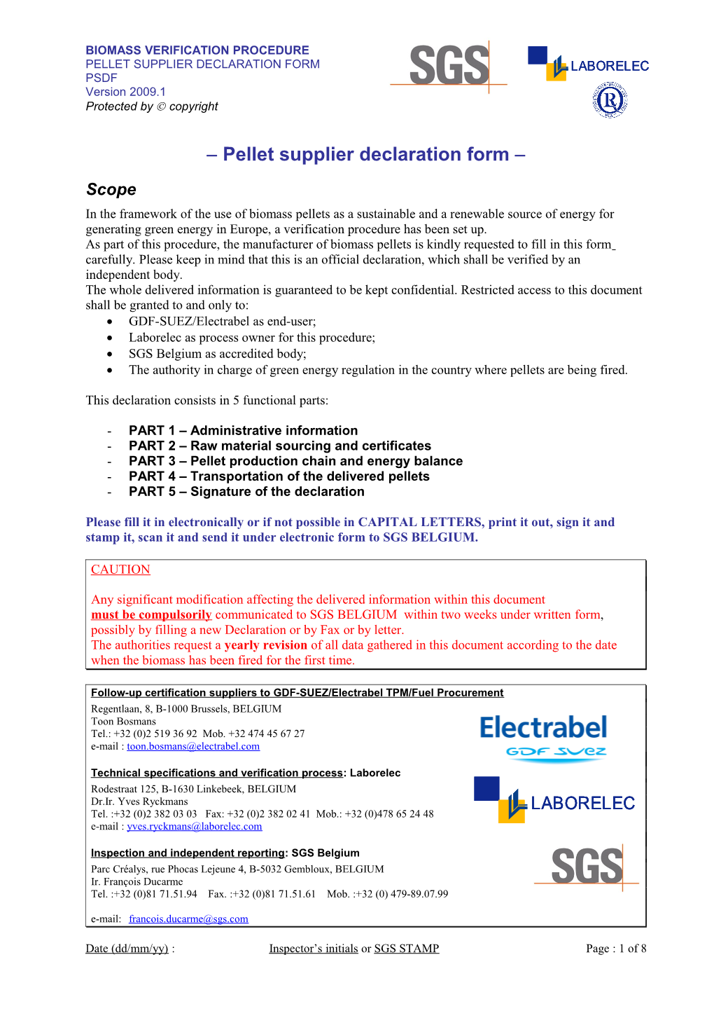 Pellet Supplier Declaration Form