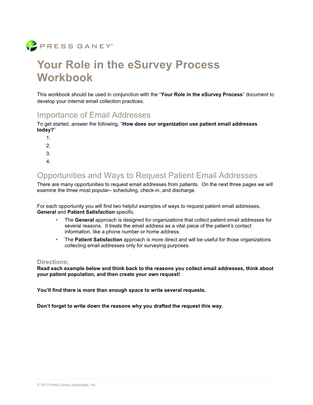 Your Role in the Esurvey Process Workbook