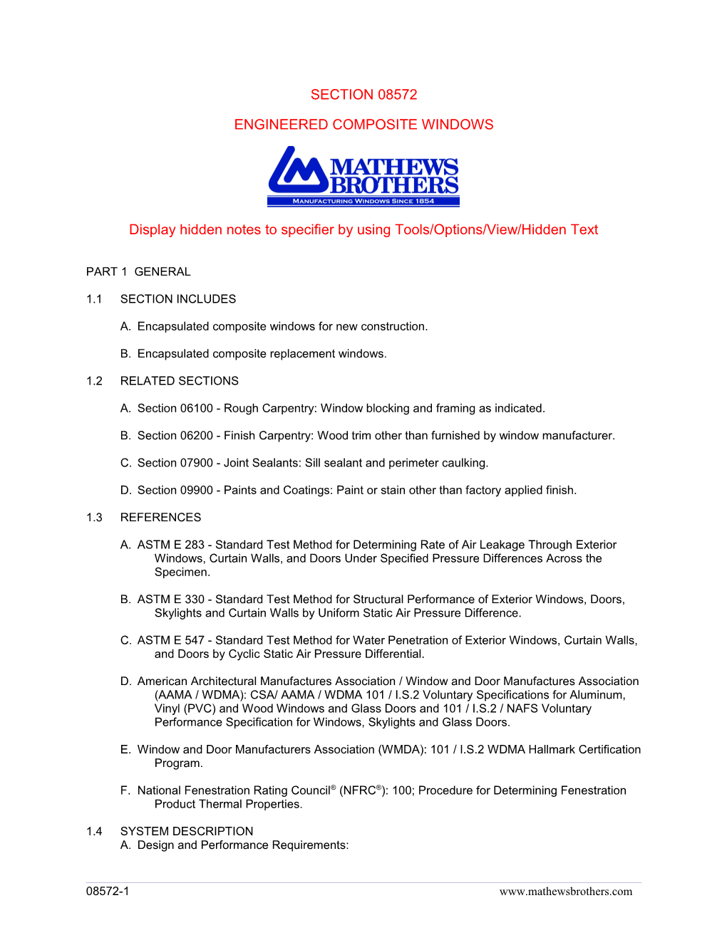 Section 08572 - Engineered Composite Windows