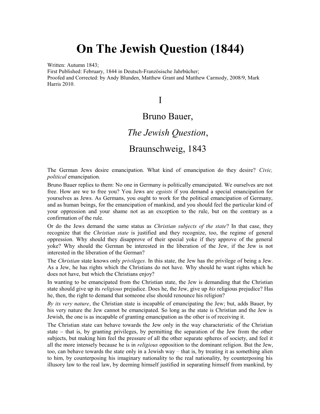 On the Jewish Question