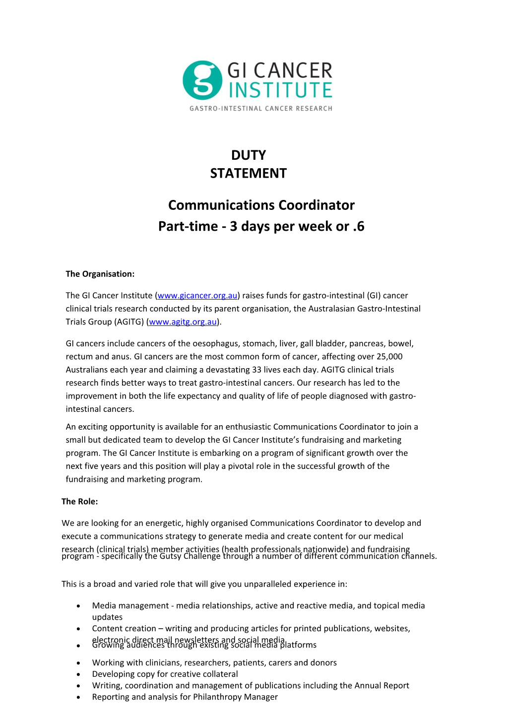 Communications Offcier DUTY STATEMENT August 2017