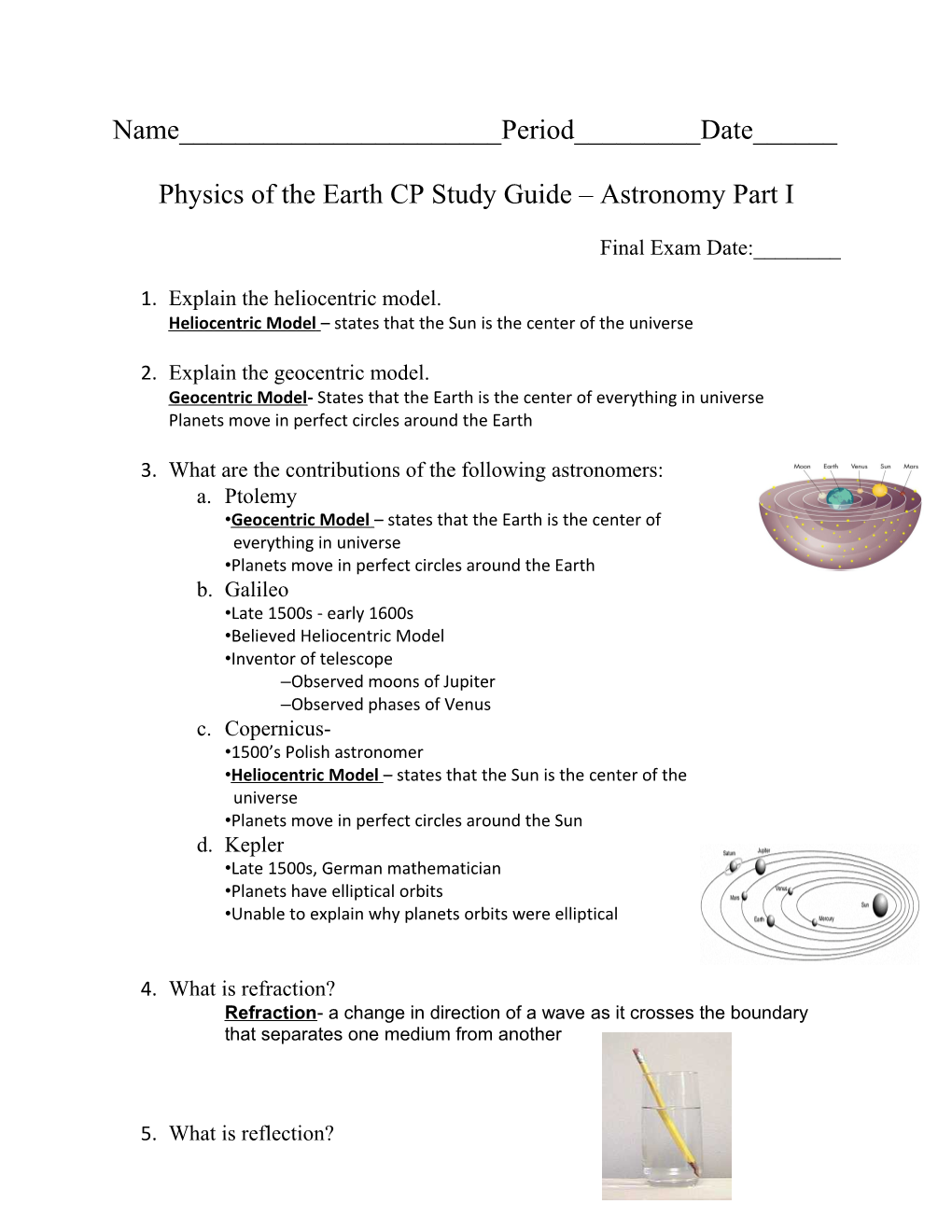 Physics of the Earth CP Study Guide Astronomy Part I