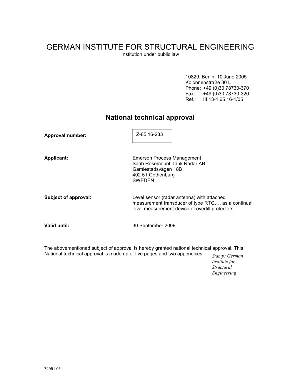 Rex Dibt WHG - TÜV Overfill Protection Certification