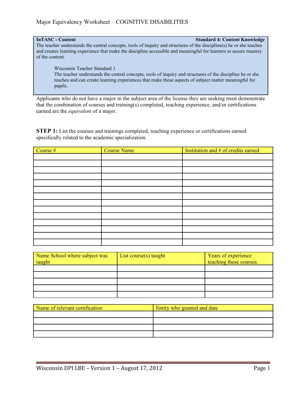 MC-EA & EA-A Cognitive Disabilities Major EQ