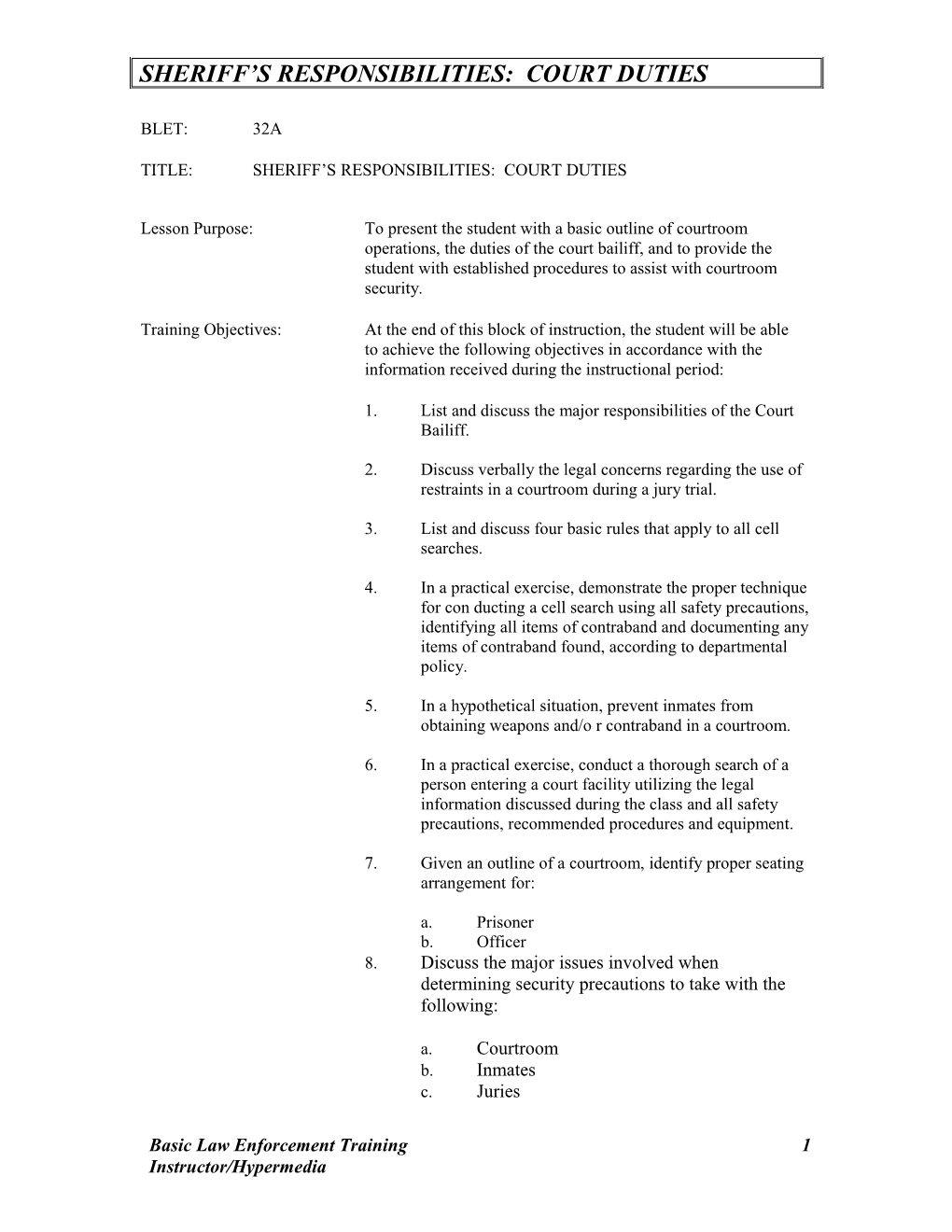 Title: Sheriff S Responsibilities: Court Duties