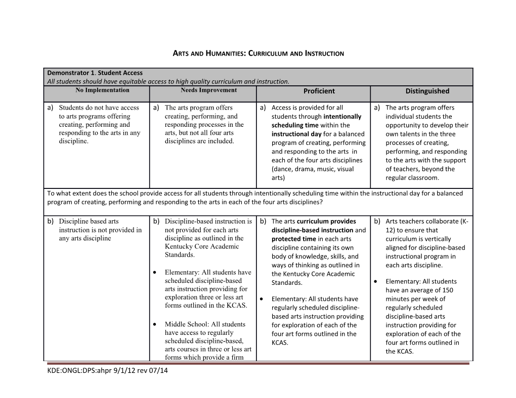 KDE Arts Humanities Program Review