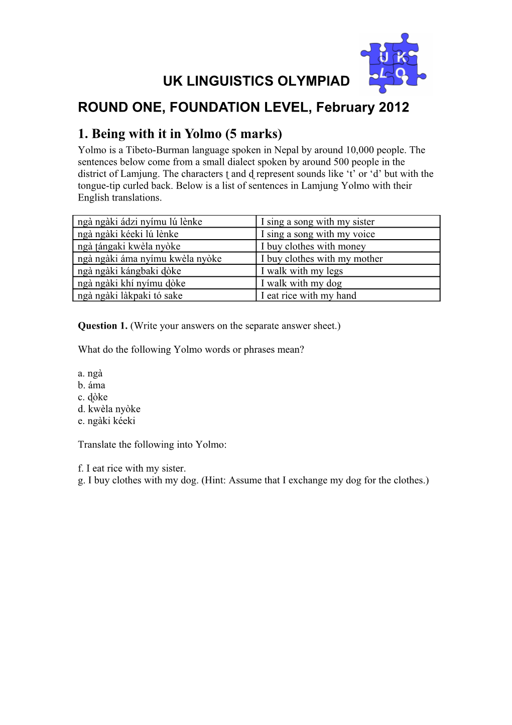 Uk Linguistics Olympiad