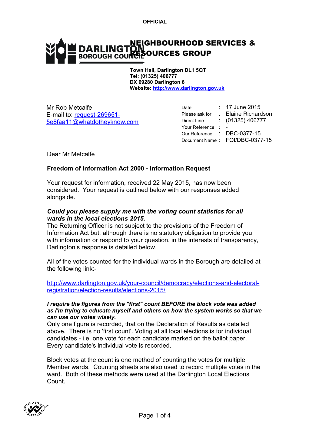 RFI FOI Refusal - S40 - Personal Data