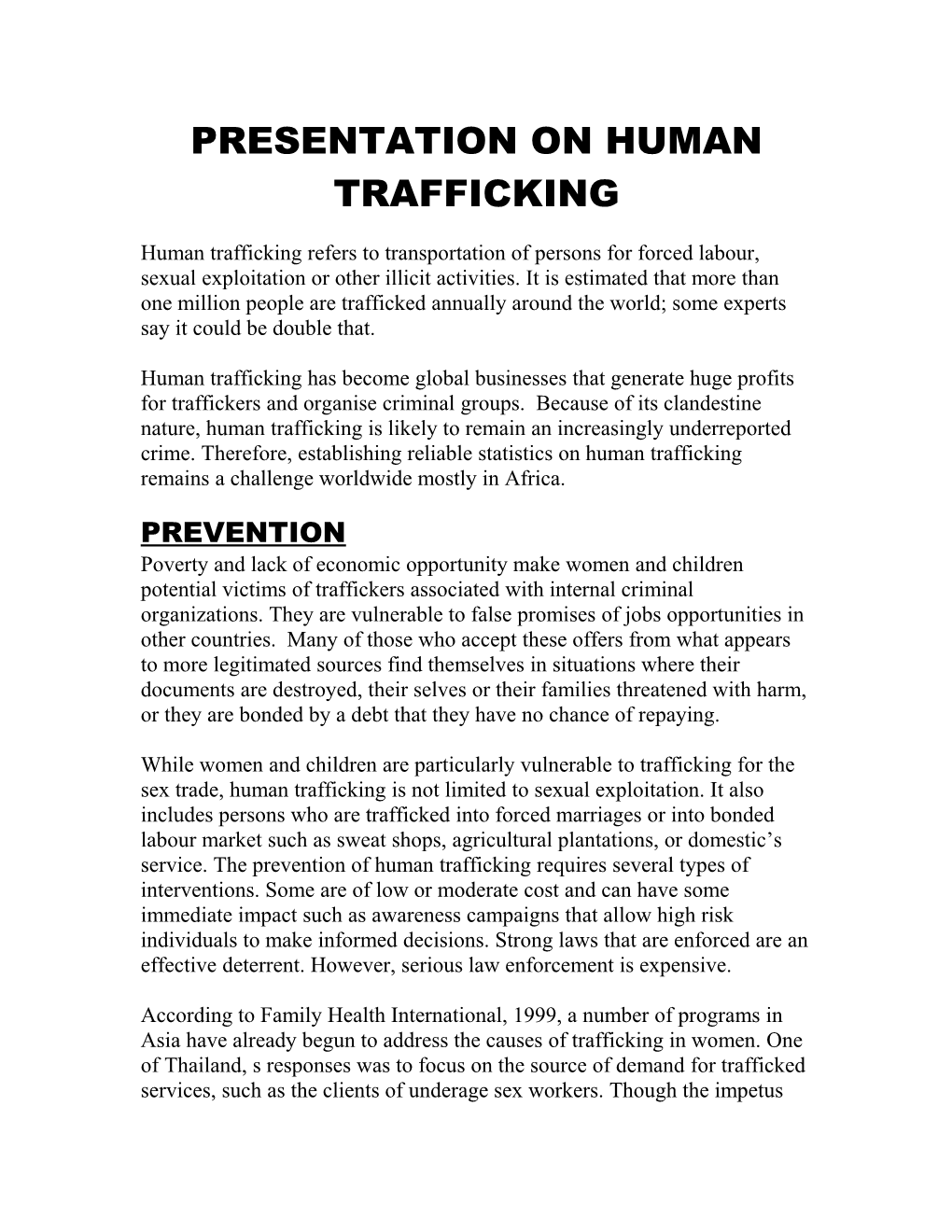 Presentation on Human Trafficking