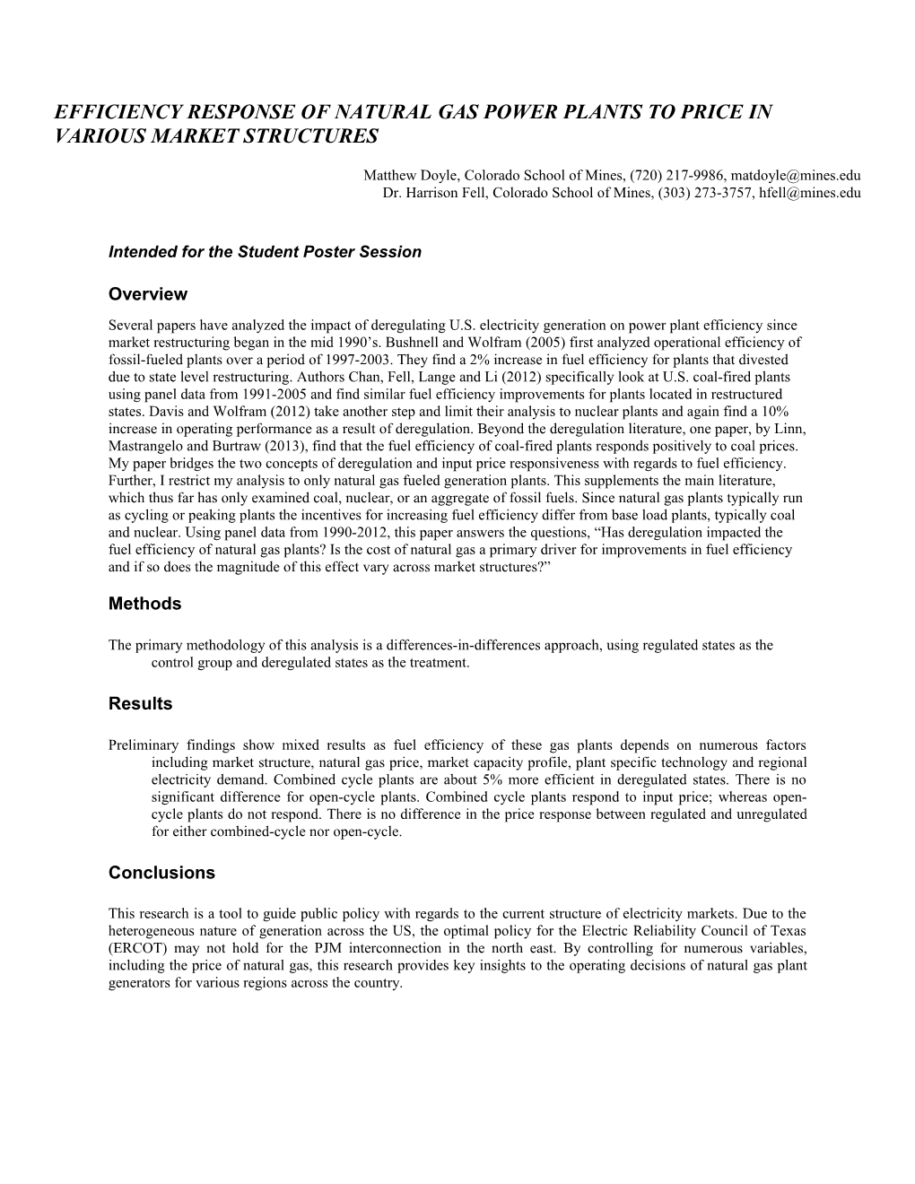 Efficiency Response of Natural Gas Power Plants to Price in Various Market Structures