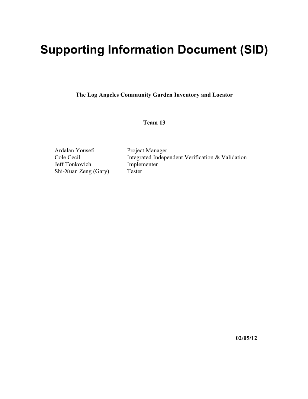 Supporting Information Document (SID)