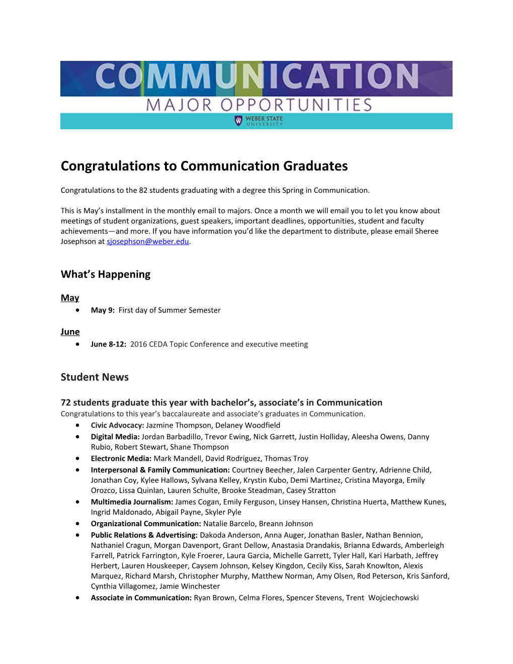 Congratulations to Communication Graduates
