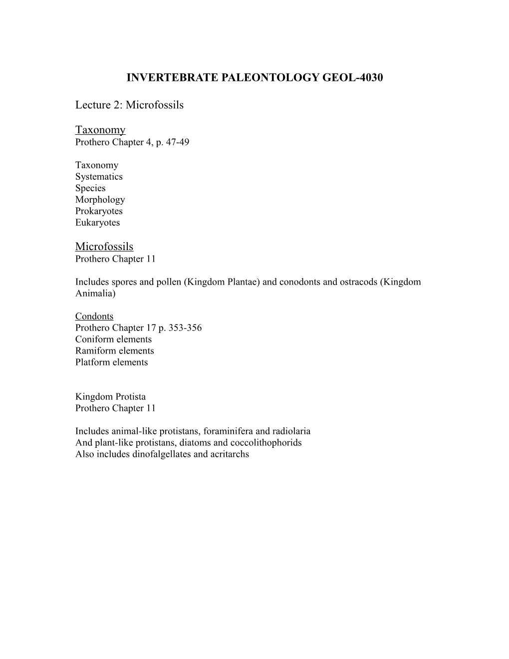 Paleontology Foraminifera Hand-Out