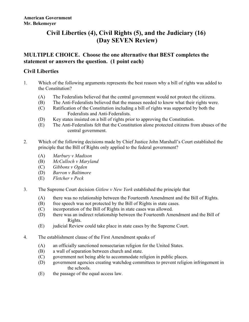 Civil Liberties (4), Civil Rights (5), and the Judiciary (16)