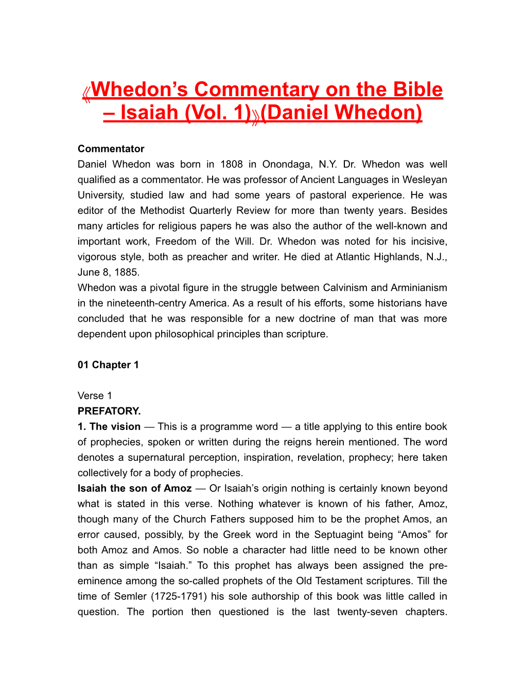 Whedon S Commentary on the Bible Isaiah (Vol. 1) (Daniel Whedon)