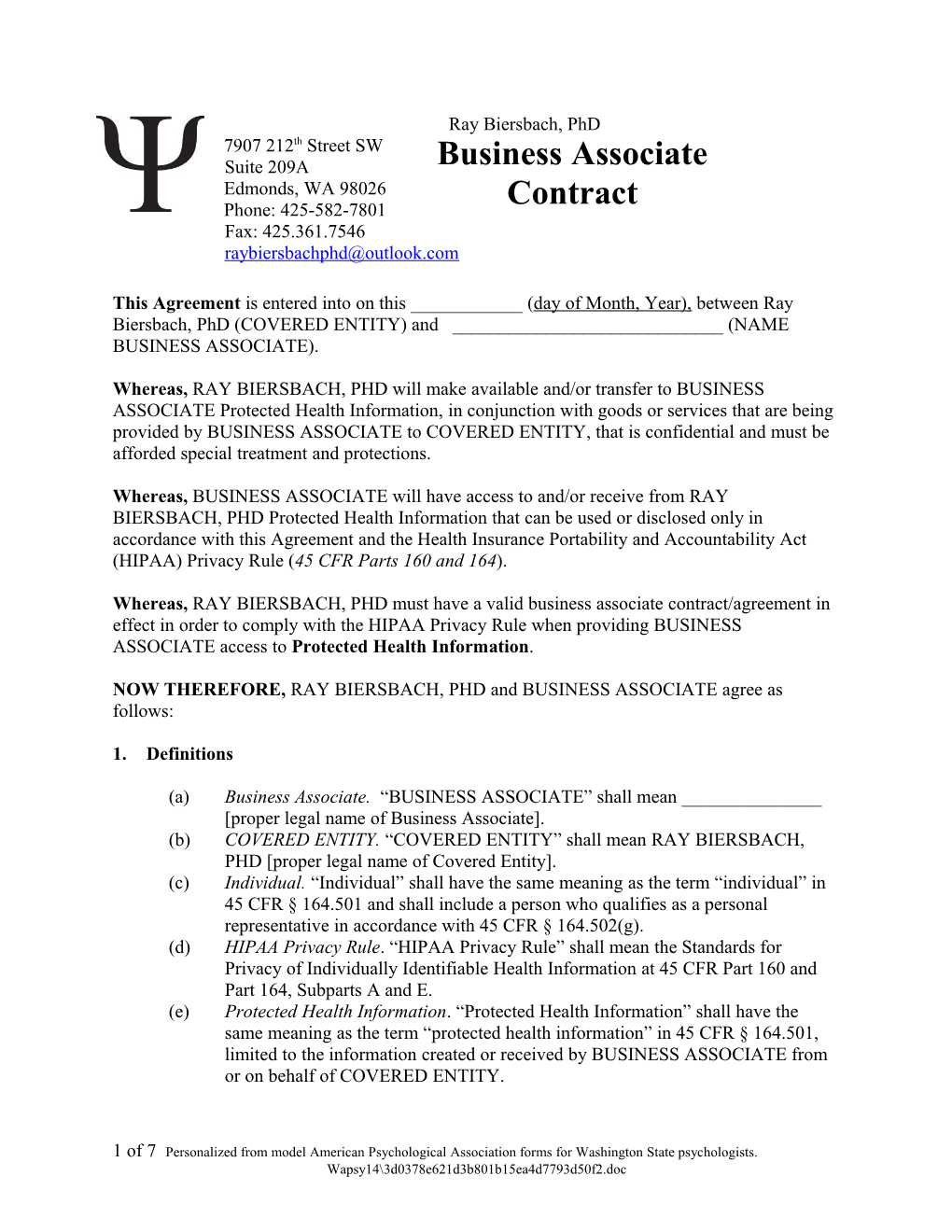 Model Business Associate Contract