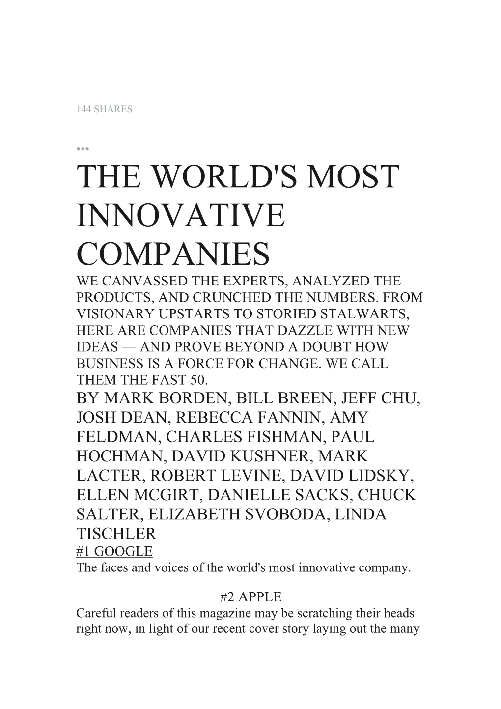 The World's Most Innovative Companies