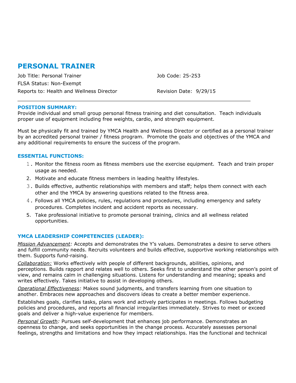 Job Title: Personal Trainerjob Code: 25-253