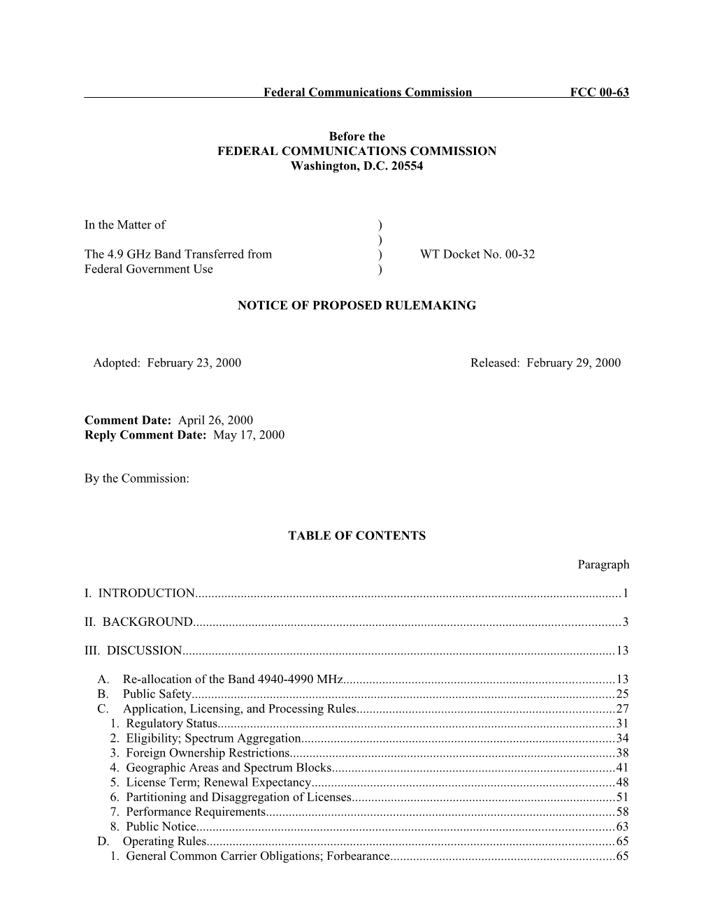 Federal Communications Commissionfcc 00-63