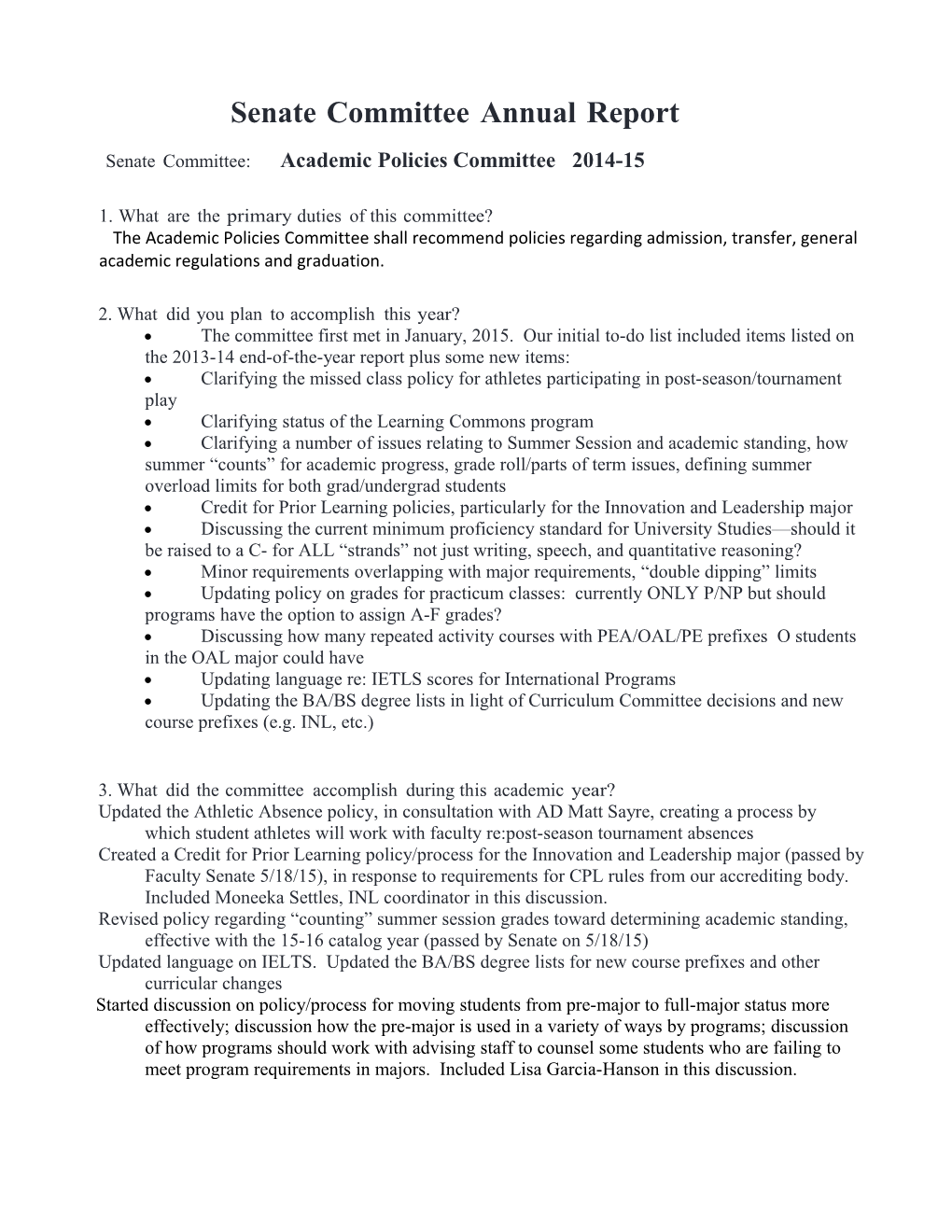 Senatecommittee: Academic Policies Committee 2014-15