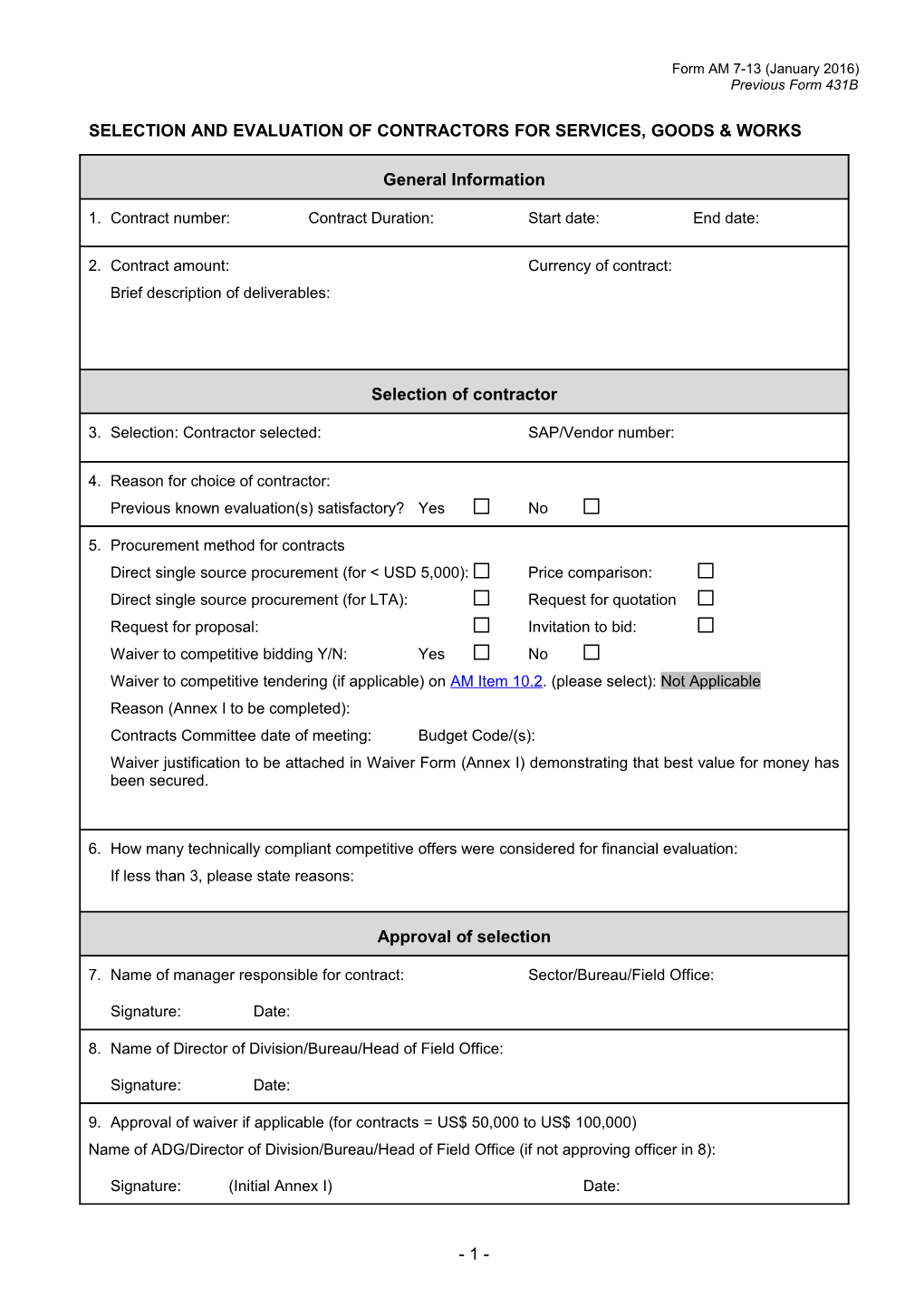 Selection and Evaluation of Contractors for Services, Goods & Works