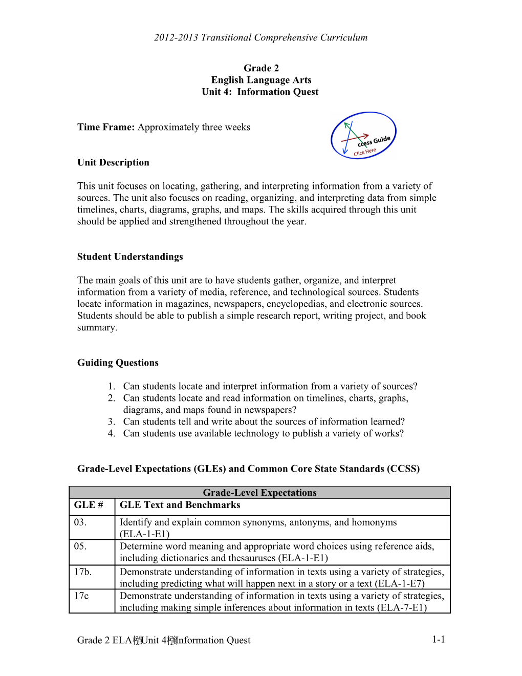 2012-2013 Transitional Comprehensive Curriculum