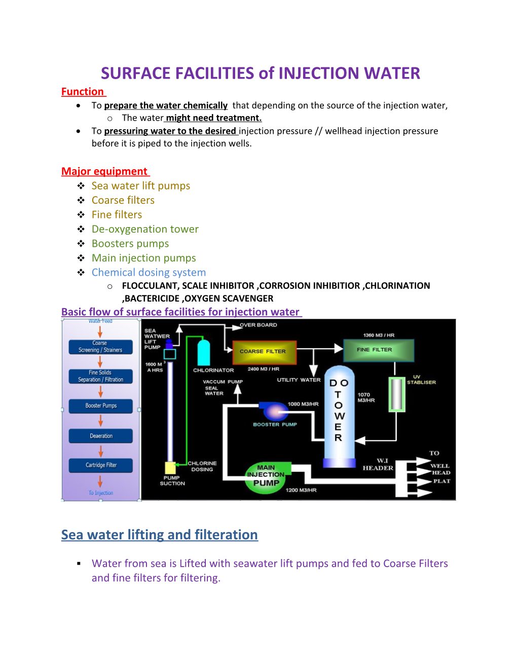 SURFACE FACILITIES of INJECTION WATER