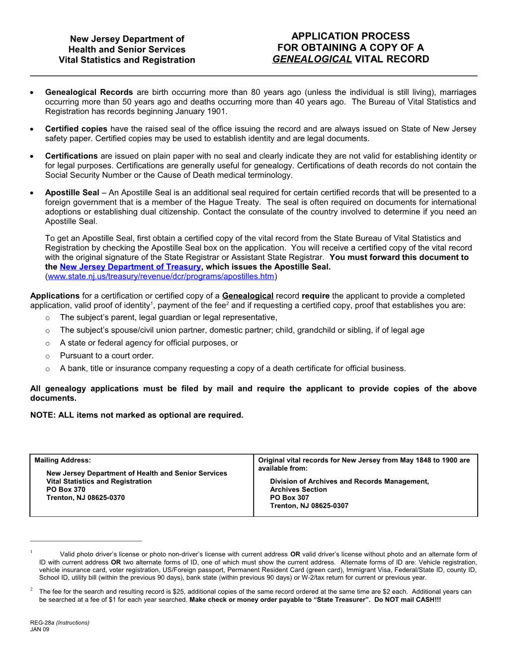 REG-28A, Application Process (English) for Genealogical Vital Record