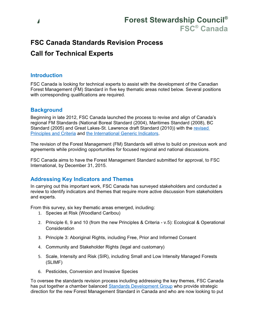 FSC Canada Standards Revision Process