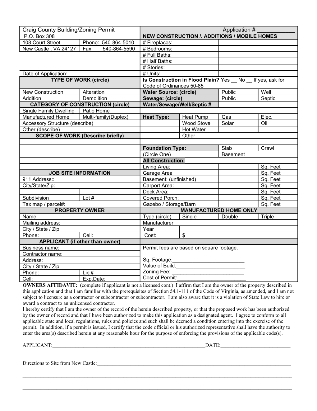 Residential Permit Application