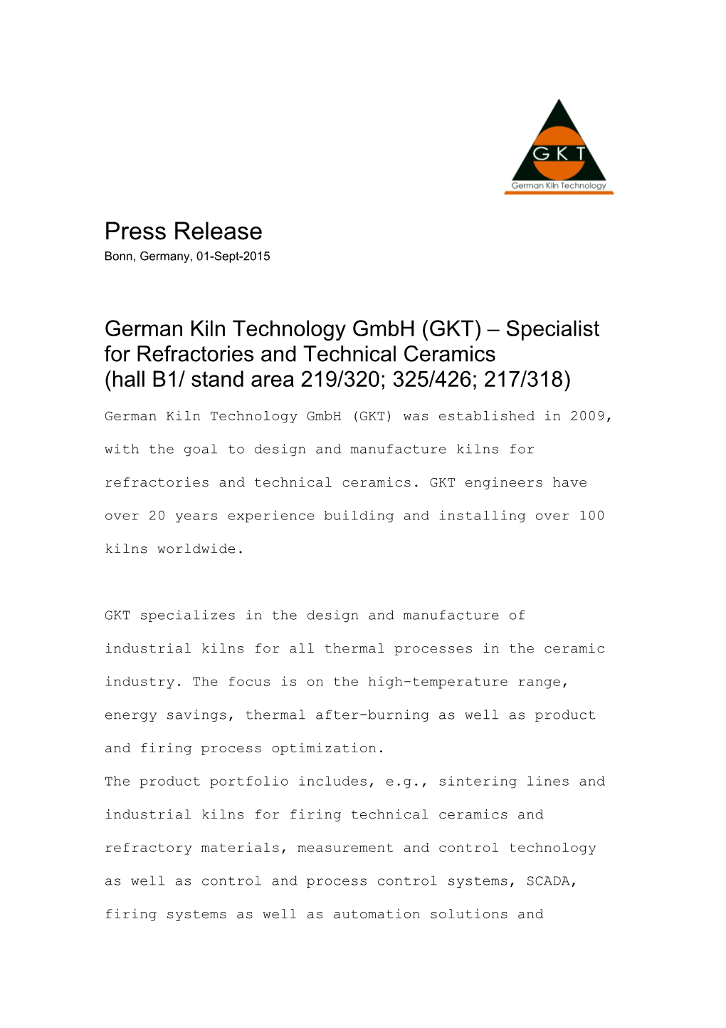 German Kiln Technology Gmbh (GKT) Specialist for Refractories and Technical Ceramics