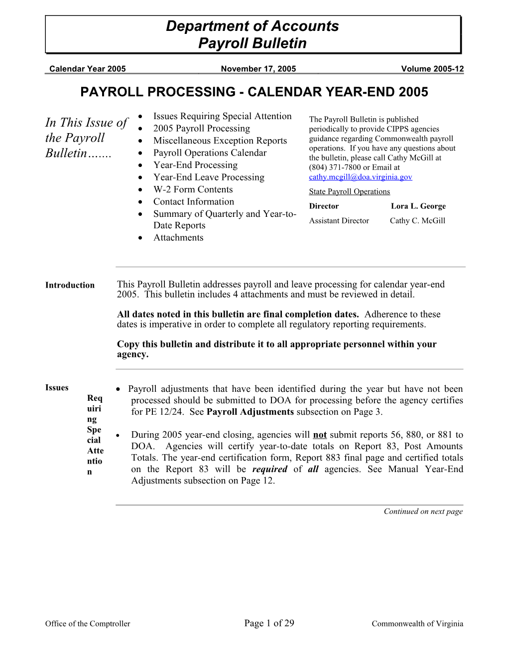 Payroll Bulletin, Volume 2005-12