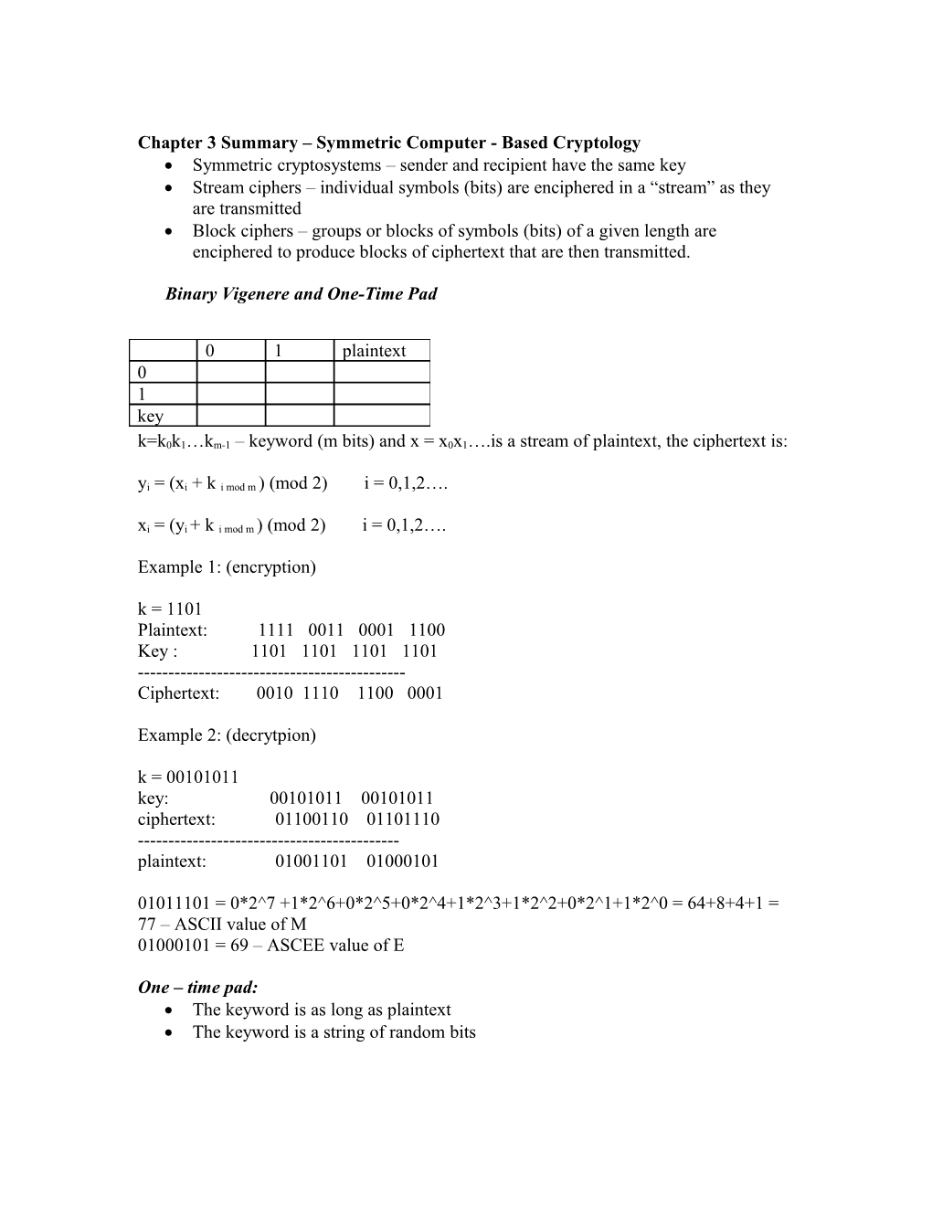 Chapter 3 Summary Symmetric Computer - Based Cryptology