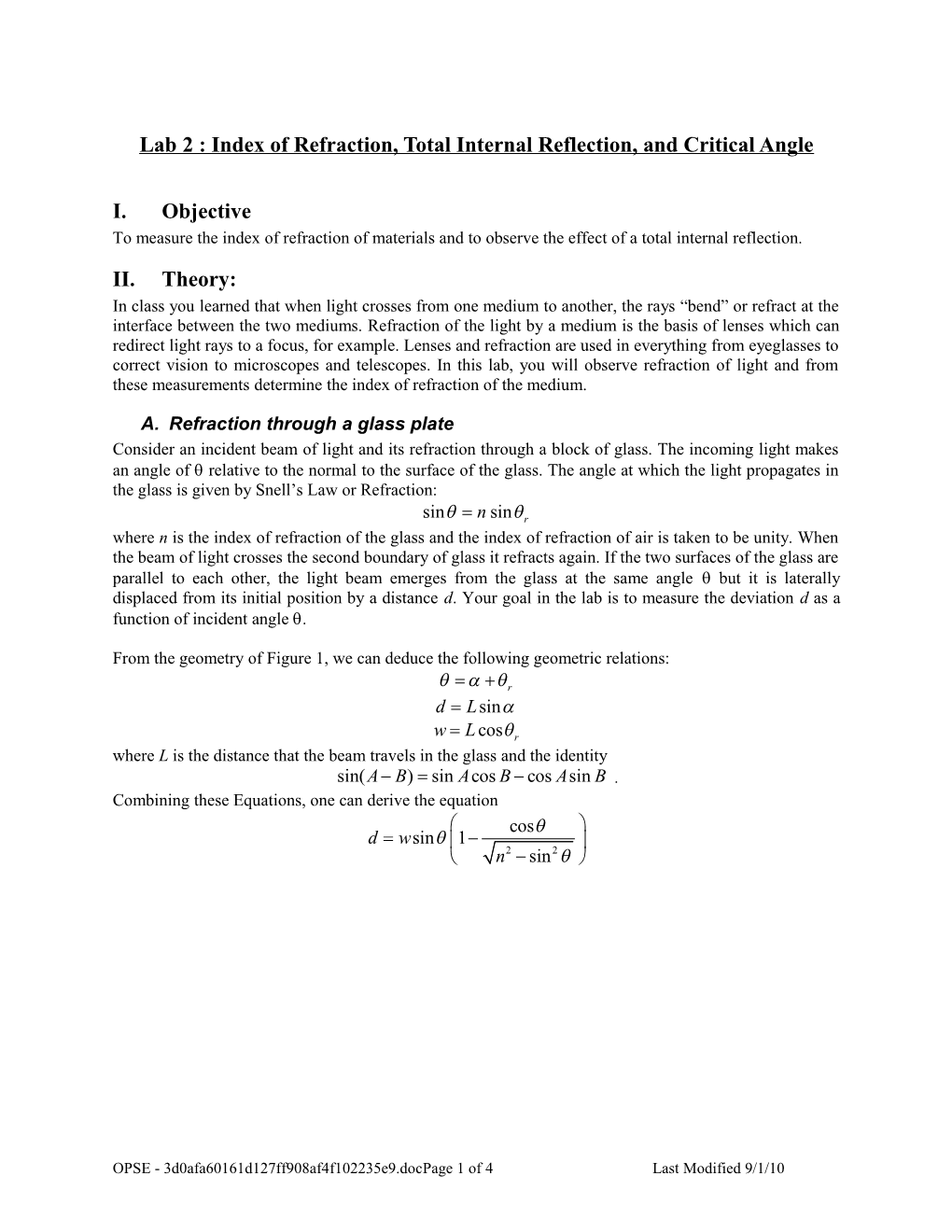 Index of Refraction Lab