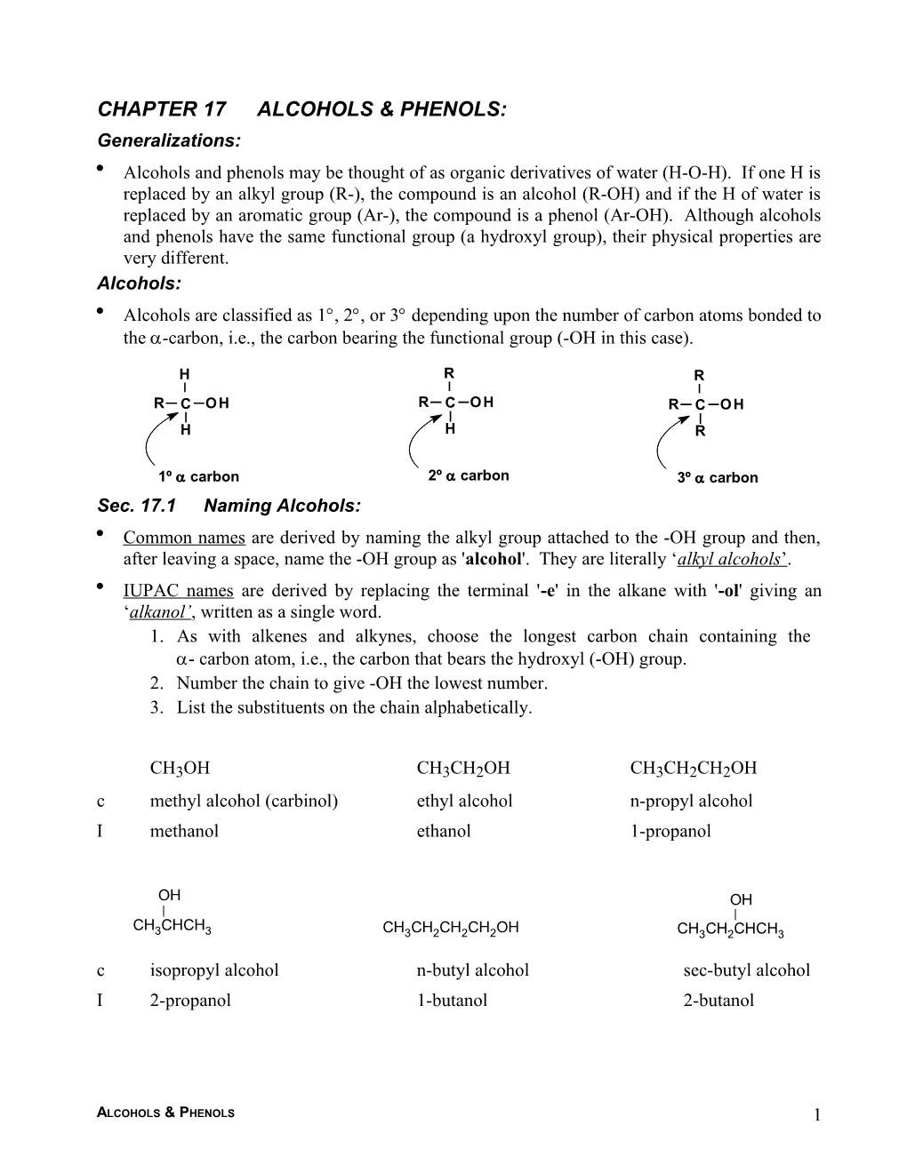 Chapter 17	Alcohols & Thiols