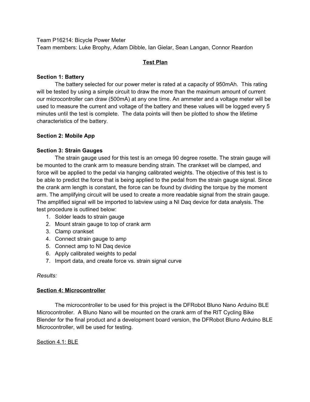 Team P16214: Bicycle Power Meter