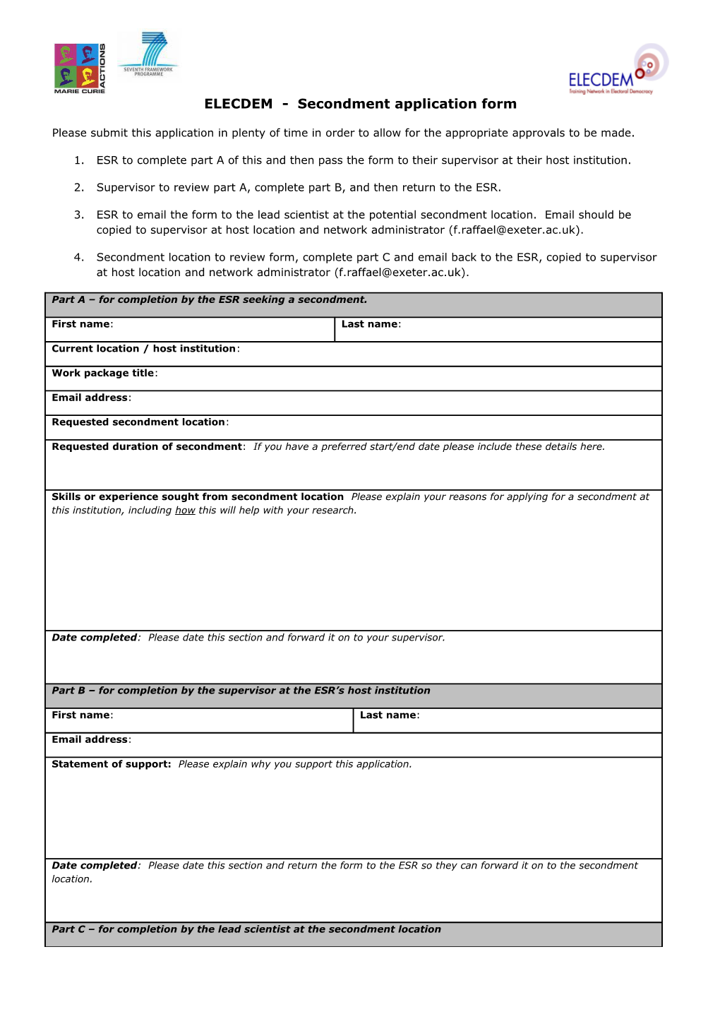 ELECDEM - Secondment Application Form