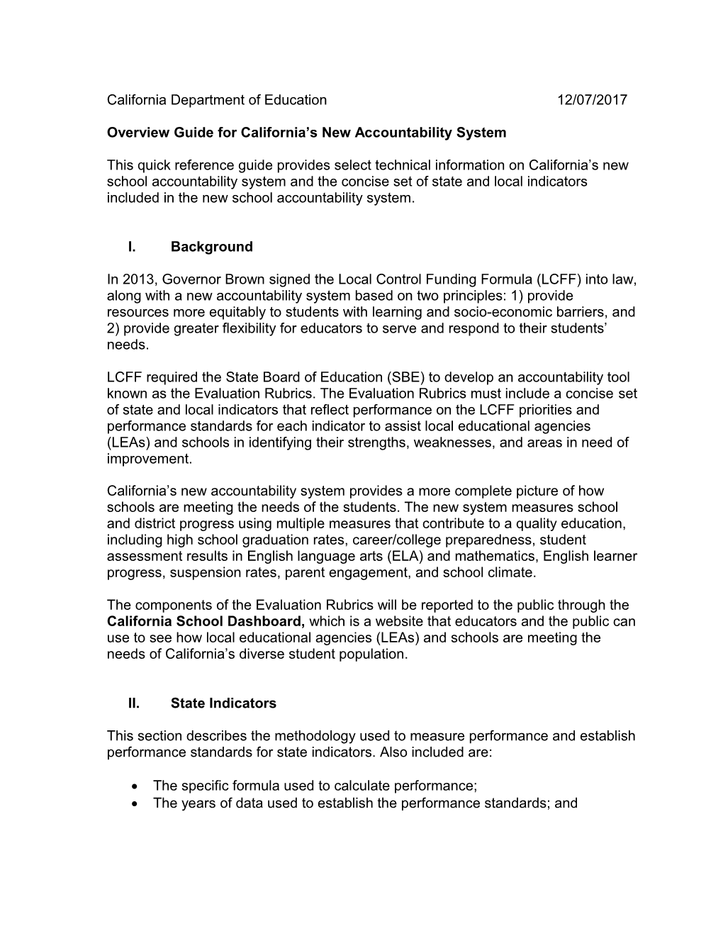 CA School Accountability System Quick Ref Guide - California Accountability Model & School