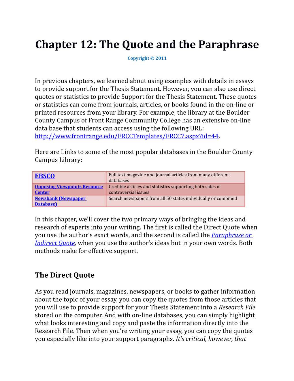 Chapter 12: the Quote and the Paraphrase
