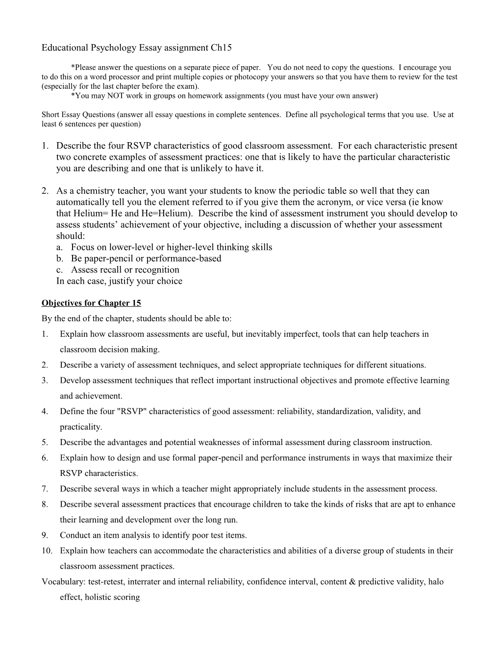 Educational Psychology Essay Assignment Ch1